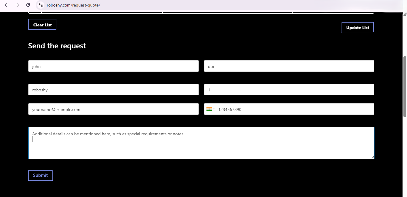 Roboshy request for a quote for robots