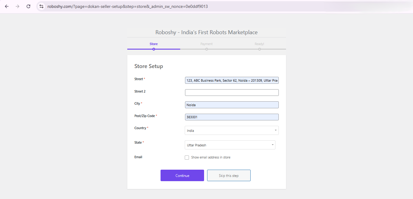 Roboshy Vendor registration form