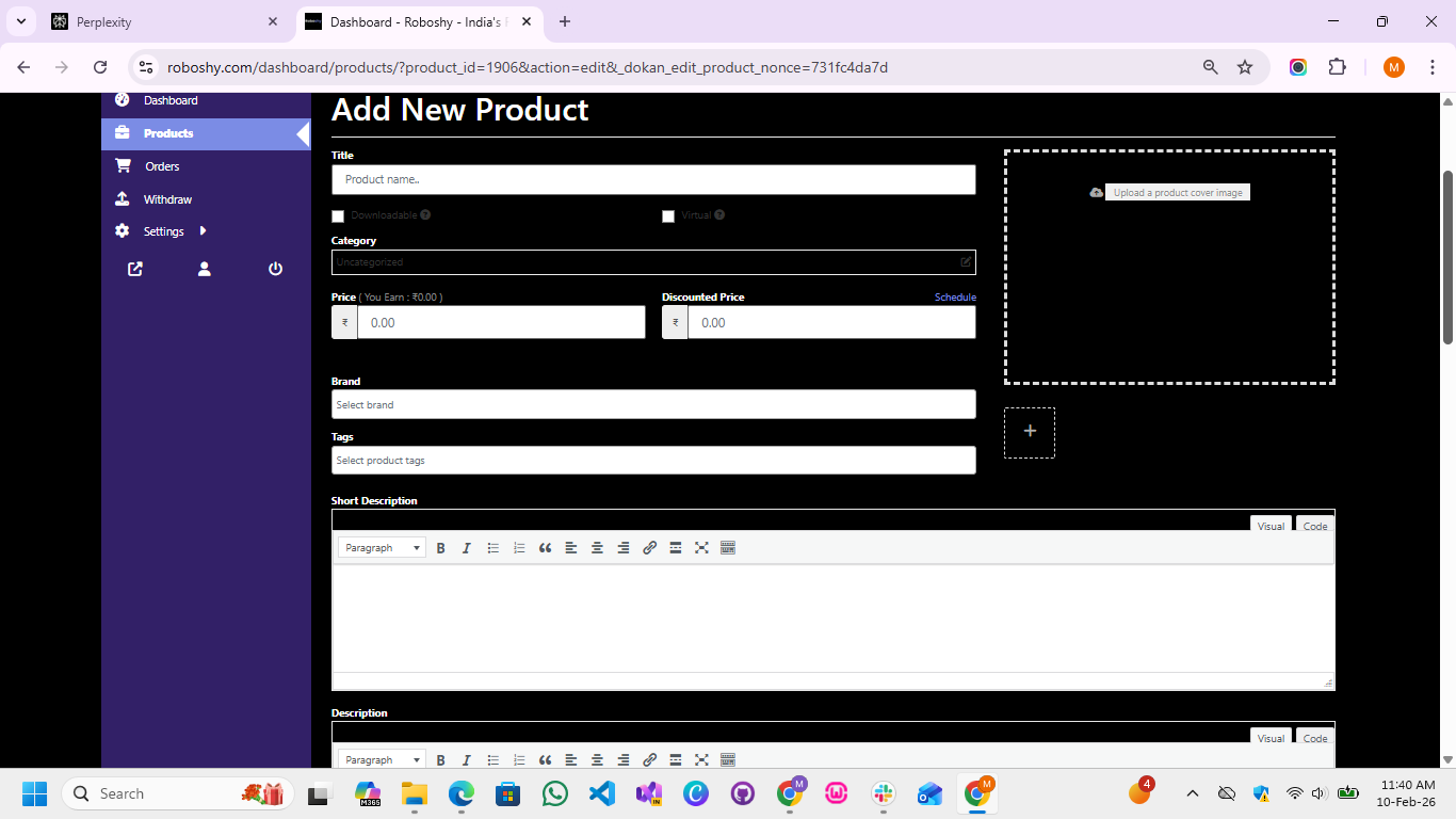 Roboshy - add vendor Product details.