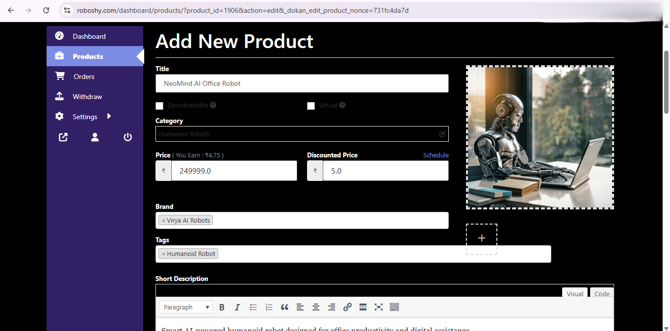 Roboshy - Add product page