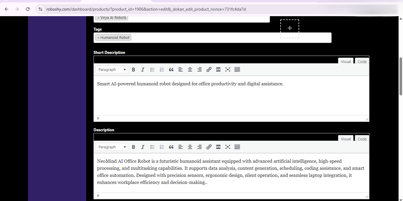 Roboshy - Add vendor product details